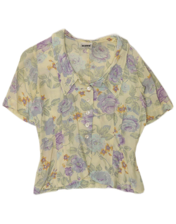 mabb Damen Kurzarm-Hemdbluse UK 12 Medium Mehrfarbig mit Blumenmuster
