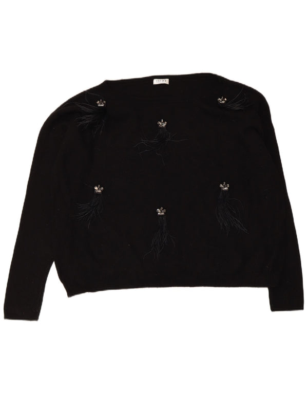 Liu Jo Damen-Pullover, bauchfrei, übergroß, U-Boot-Ausschnitt, Gr. 14, mittelschwarz