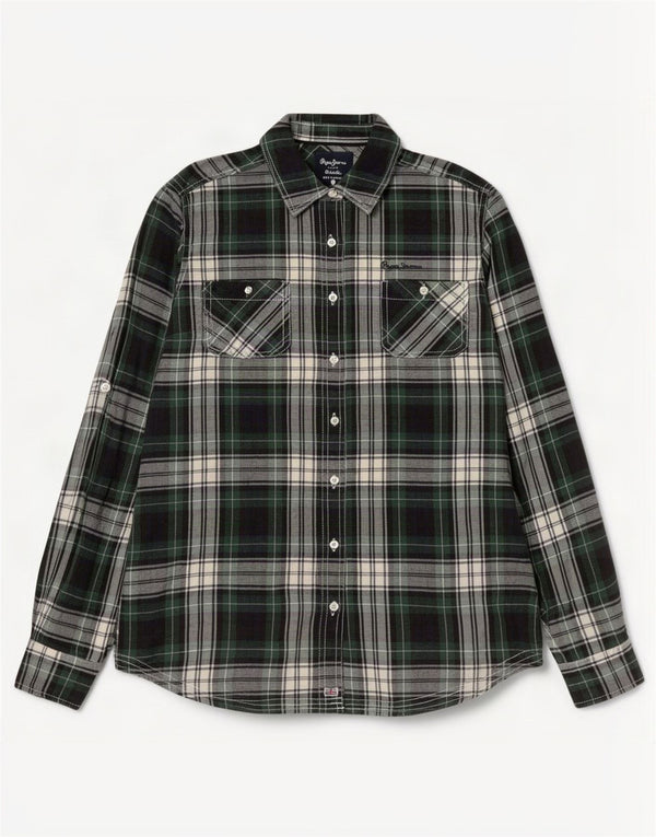PEPE Jeans Damen Flanellhemd UK 14 Mittelgrün karierte Baumwolle