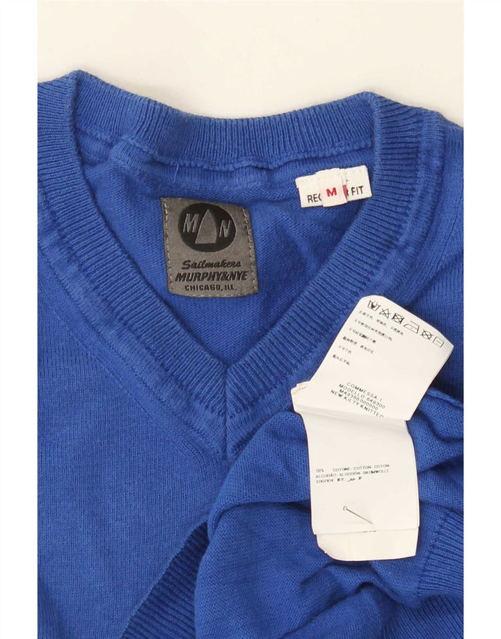 Murphy & Nye Herren-Pullover mit normaler Passform, V-Ausschnitt, mittelblaue Baumwolle