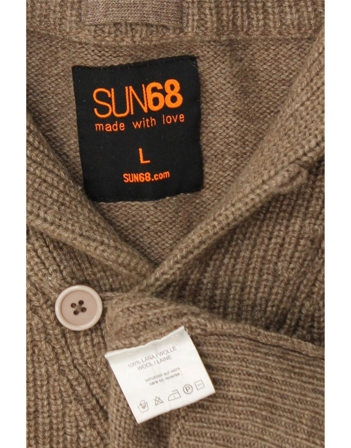 SUN68 Herren-Pullover mit Schalkragen, große braune Wolle