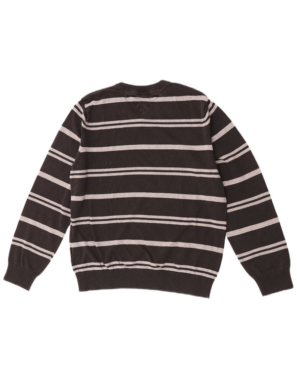 Tommy Hilfiger Mens V-Neck Jumper Sweater Medium Black Striped Cotton