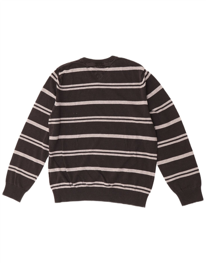 Tommy Hilfiger Herren-Pullover mit V-Ausschnitt, mittelschwarz, gestreift, Baumwolle
