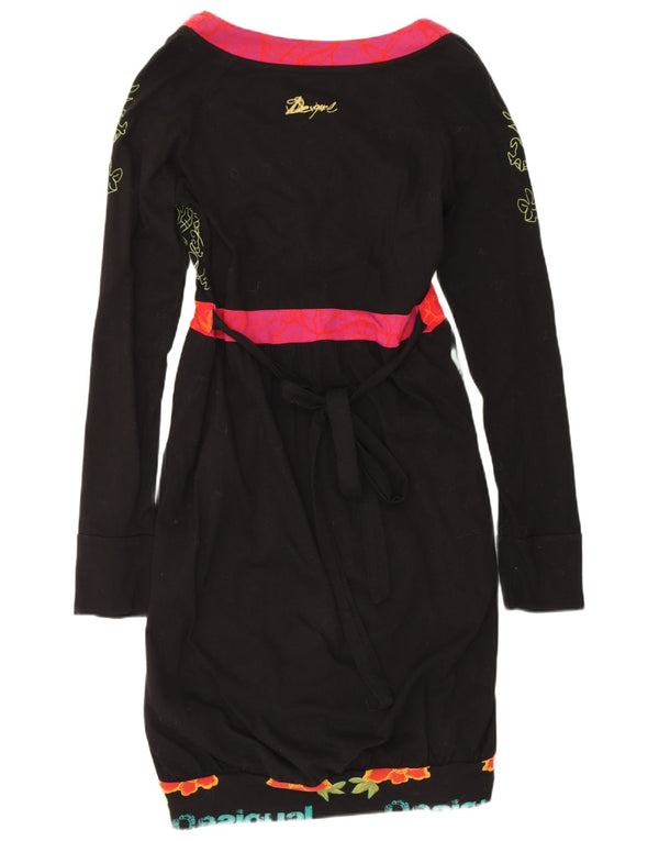 Desigual Damen Grafisches Langarm-Etuikleid UK 12 Mittelschwarz geblümt