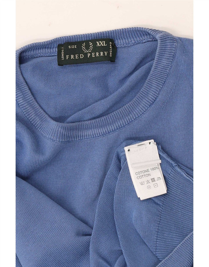 Fred Perry Herren-Pullover mit Rundhalsausschnitt, 2XL, blaue Baumwolle