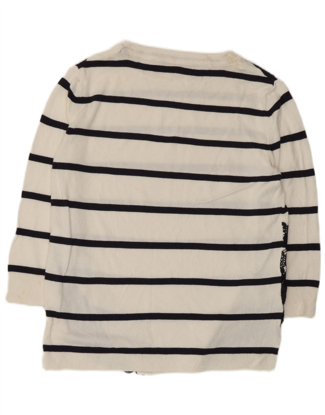 Marks & Spencer Damen-Top, 3/4-Ärmel, UK-Größe 8, Größe S, weiß, gestreift, Baumwolle