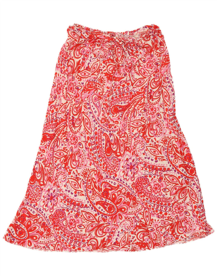 Marks & Spencer Damen ausgestellter Rock UK 12 Medium W28 Rote Paisley-Viskose