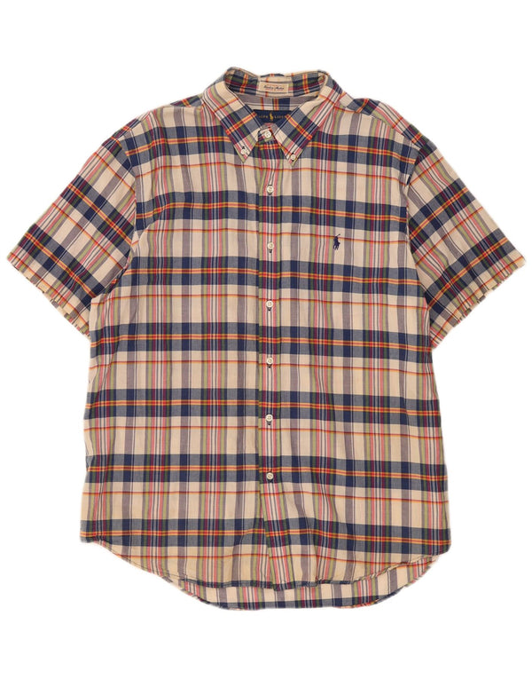 Ralph Lauren Herren-Kurzarmhemd 2XL, beige karierte Baumwolle