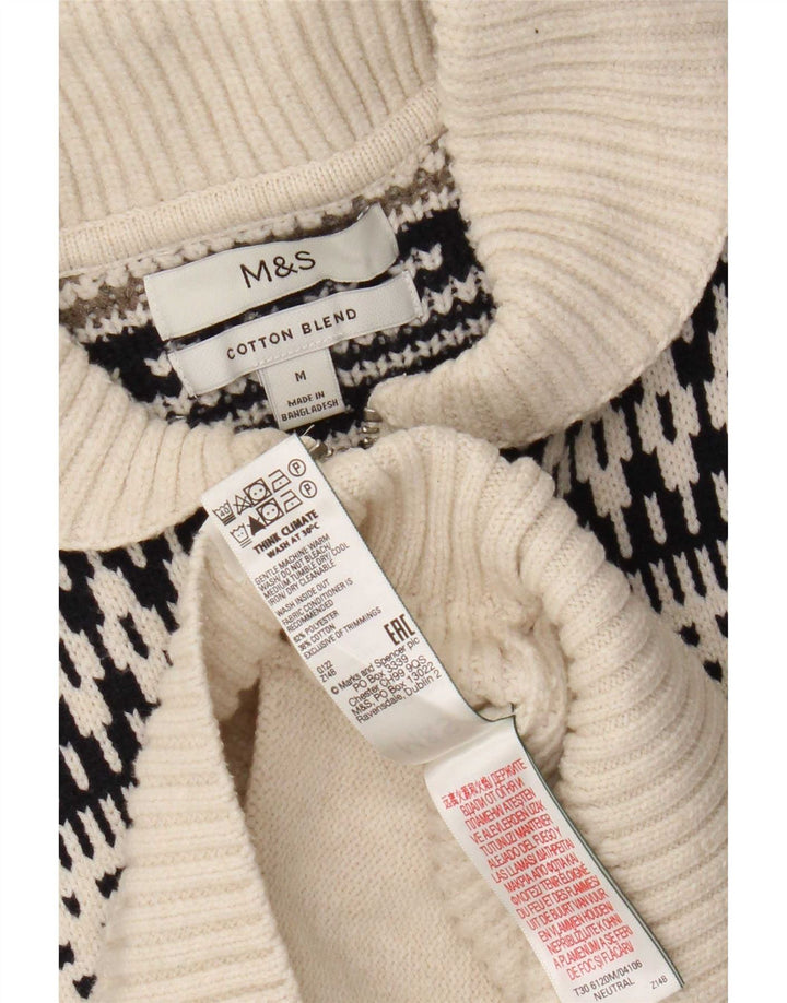 Marks & Spencer Herren-Cardigan mit durchgehendem Reißverschluss, mittelgroß, gebrochenes Weiß, Fair Isle-Muster