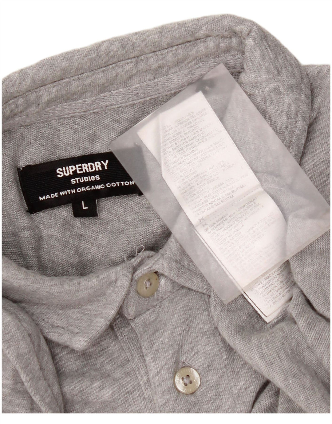 Superdry Herren-Langarm-Poloshirt, große graue Baumwolle