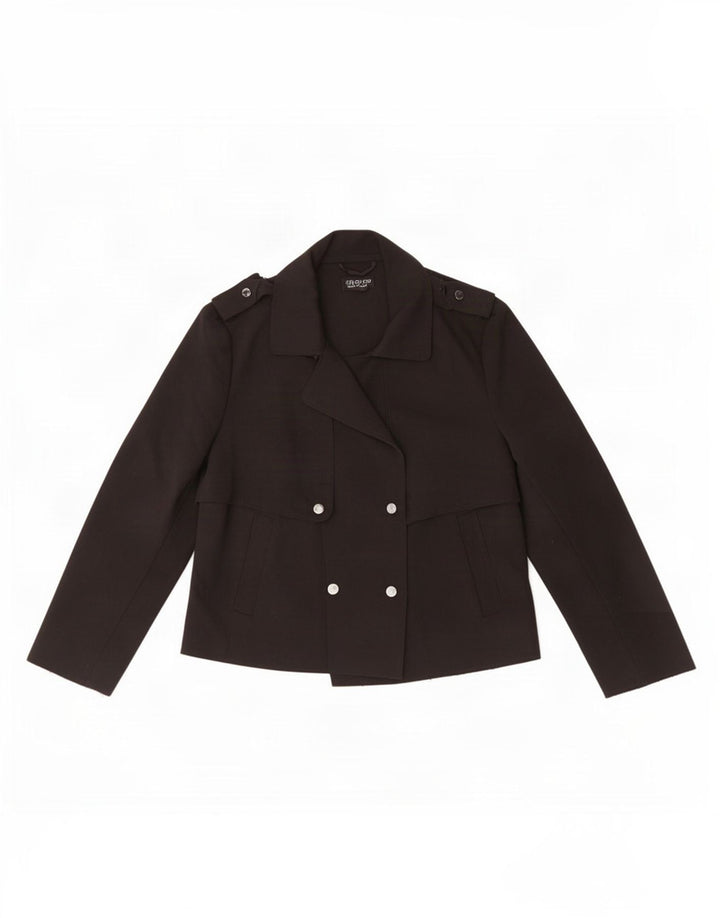 Topshop Damen Kurzer Trenchcoat UK 12 Medium Schwarz Polyester