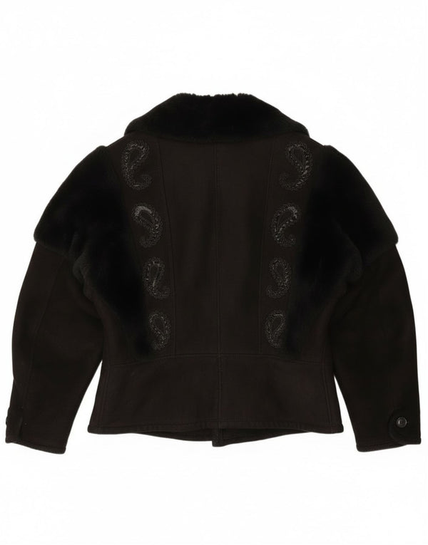 Vintage Damen Shearling Jacke UK 18 XL Schwarz Paisley