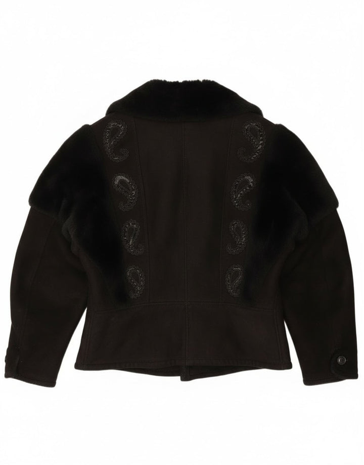 Vintage Damen Shearling Jacke UK 18 XL Schwarz Paisley