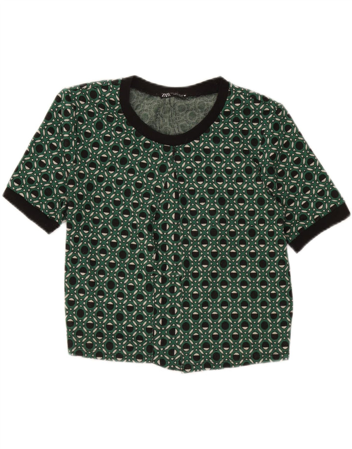 Zara Damen-Blusenoberteil, Gr. 44, groß, grün, geometrisch