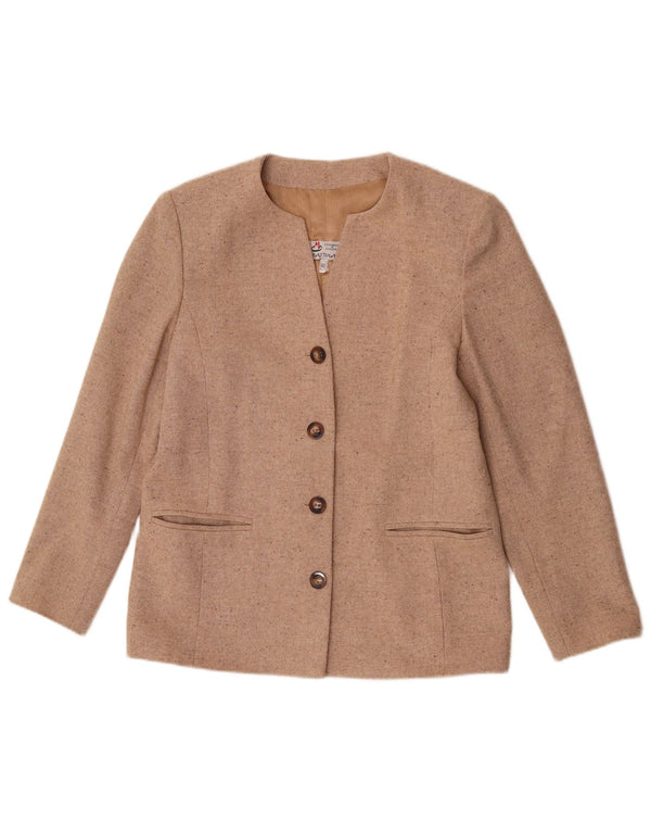 Vintage Damen 4-Knopf-Blazerjacke IT 46 Groß Beige meliert