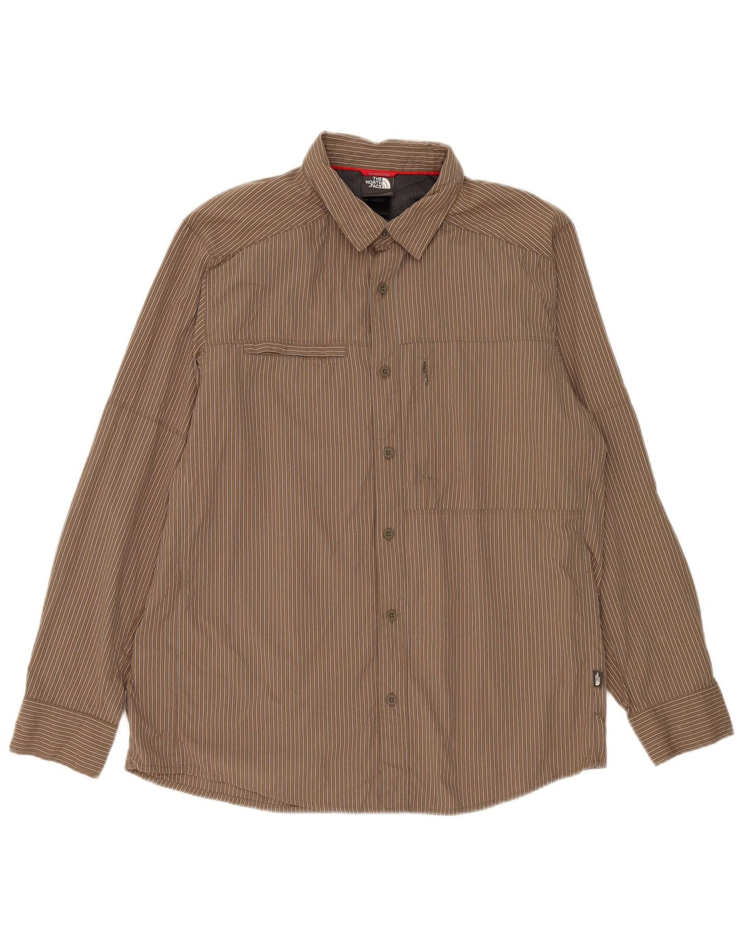 The North Face Herren-Hemd, groß, braunes Nadelstreifen-Nylon