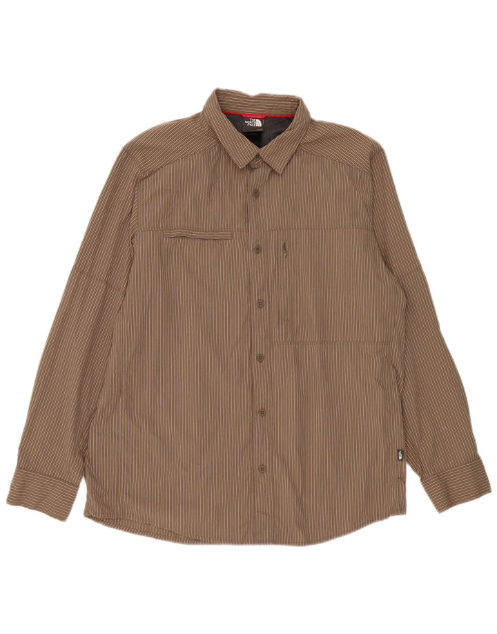 The North Face Herren-Hemd, groß, braunes Nadelstreifen-Nylon