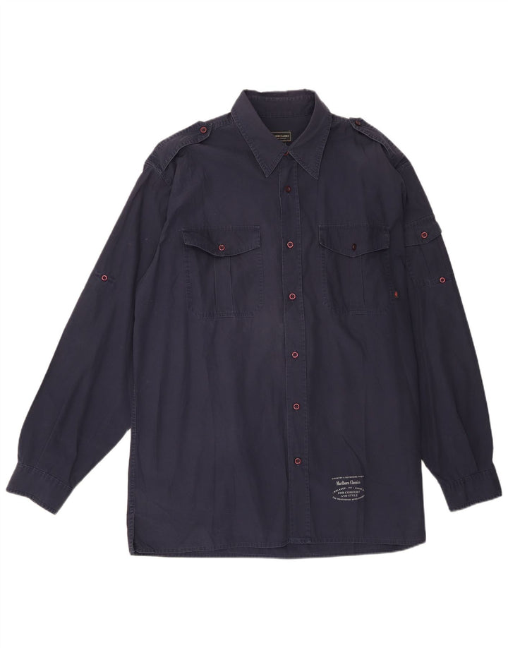 Marlboro Classics Herren-Militärhemd XL aus marineblauer Baumwolle