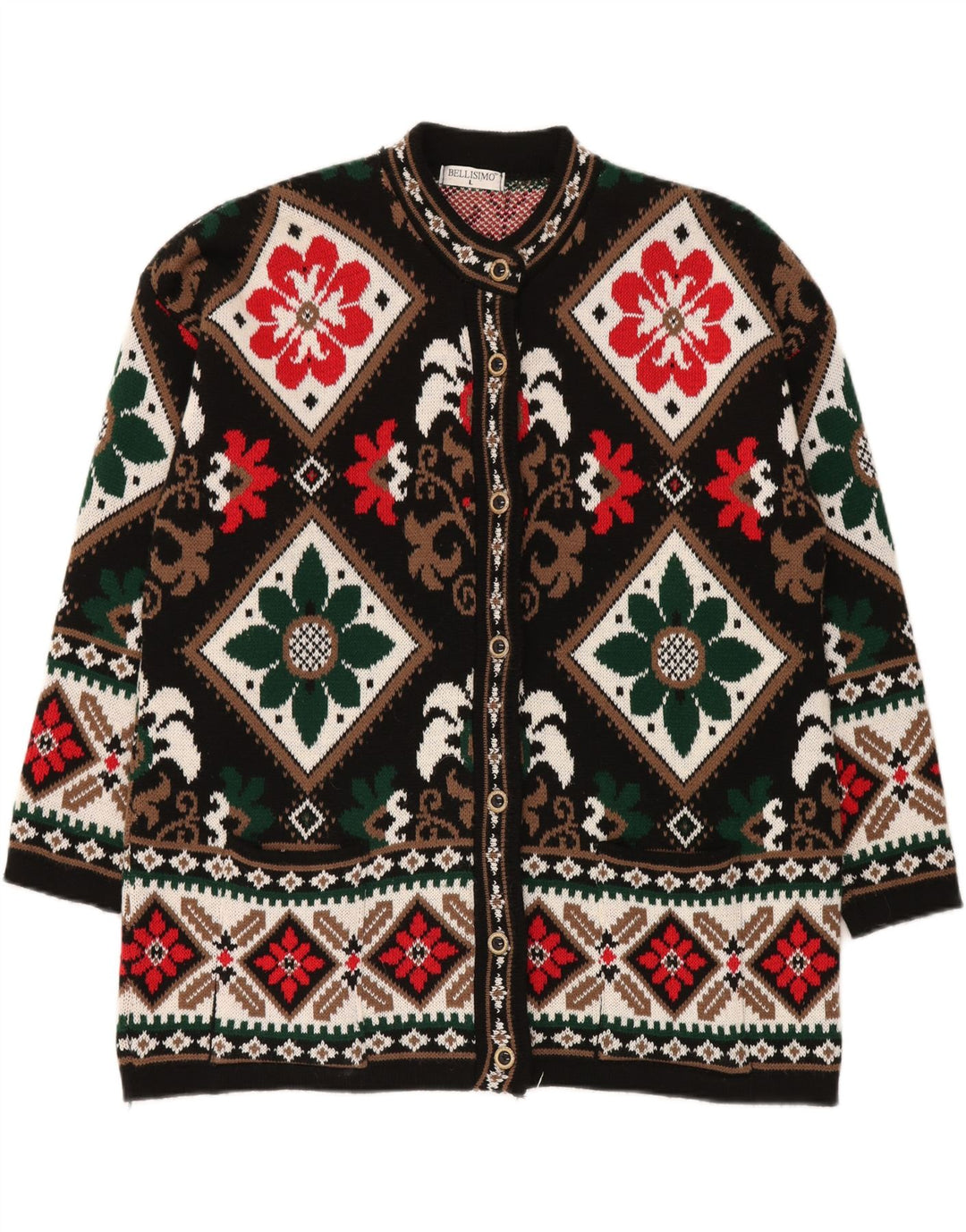 BELLISIMO Damen-Strickjacke in Übergröße, Gr. 16, Größe L, Schwarz, Fair Isle