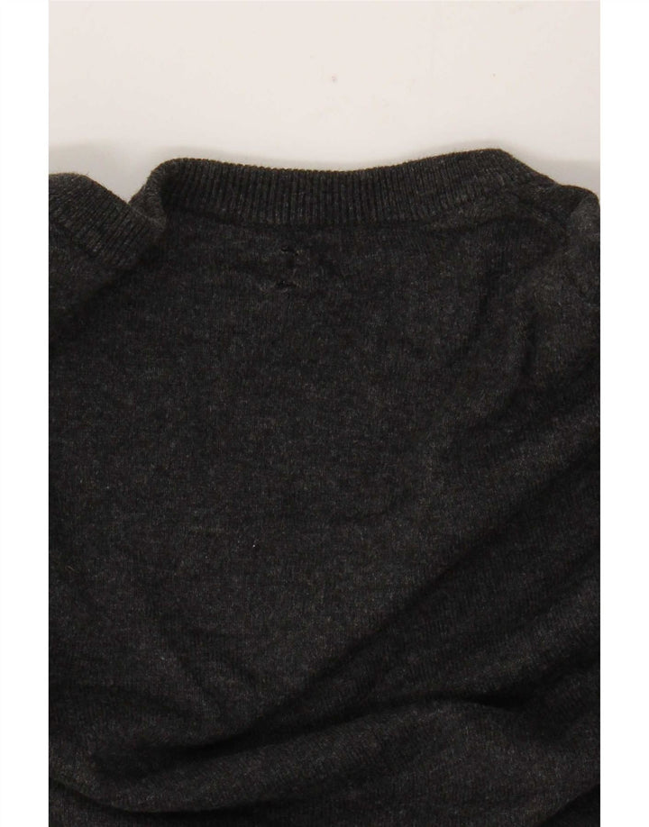 Massimo Dutti Herren-Pullover mit V-Ausschnitt aus mittelgrauer Colourblock-Baumwolle