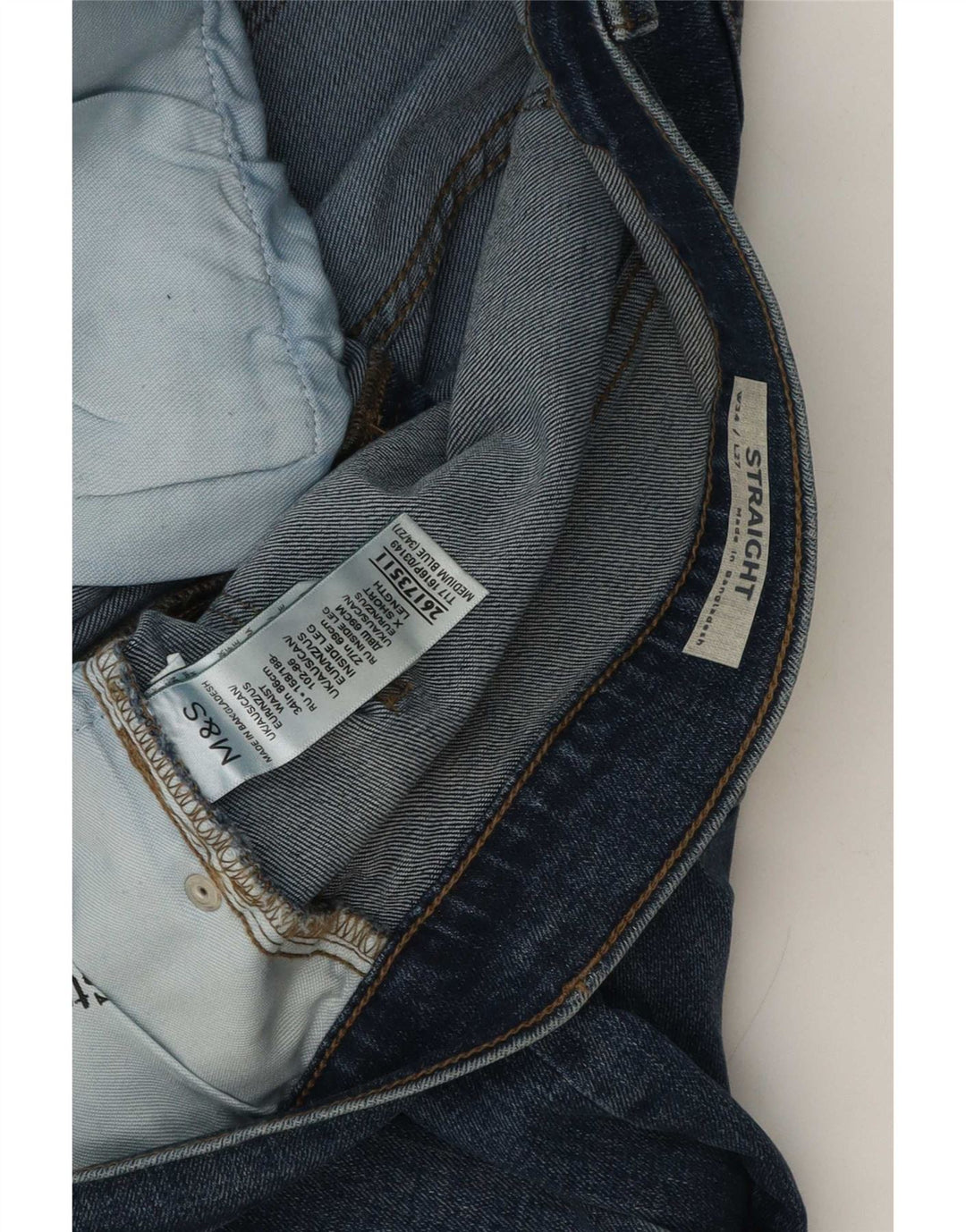 Marks & Spencer Herren Straight Jeans W34 L27 Blaue Baumwolle