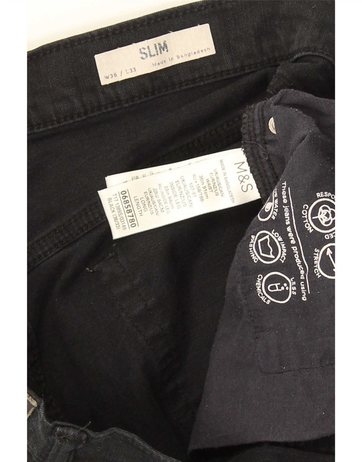 Marks & Spencer Herren Slim Jeans W36 L33 Schwarze Baumwolle