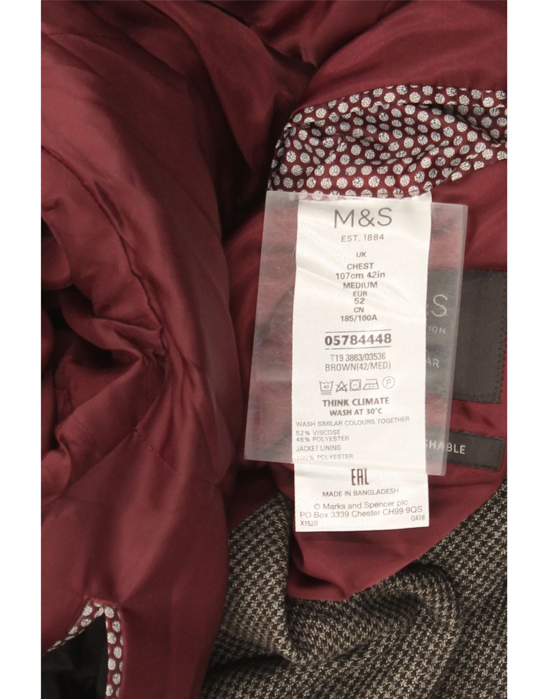 MARKS & SPENCER Herren-Blazer mit 2 Knöpfen, UK 38, Mittelgrau mit Hahnentrittmuster