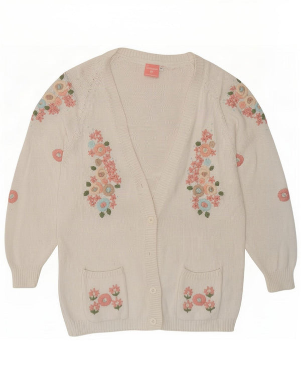 Vintage Damen Cardigan Pullover UK 14 Mittelweiß geblümte Baumwolle