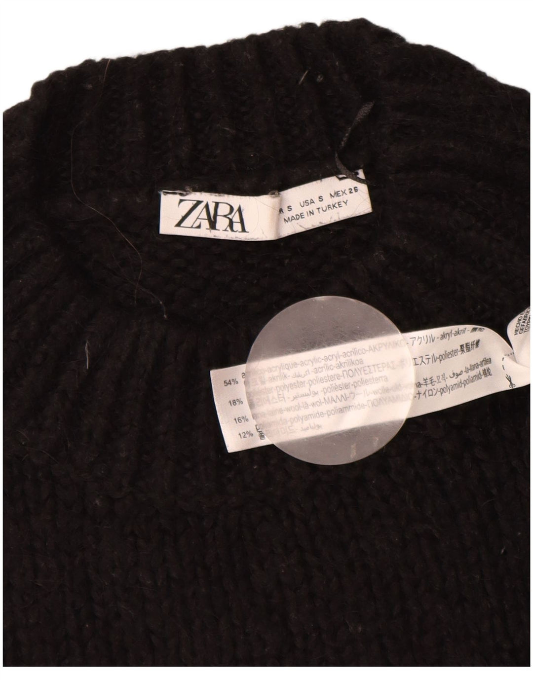 ZARA Damen-Pullover, übergroß, Rundhalsausschnitt, Gr. 10, Small, Schwarz, Acryl