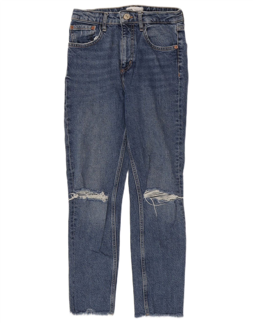 ZARA Damen Distressed Slim Jeans EU 36 XS W26 L26 Blau