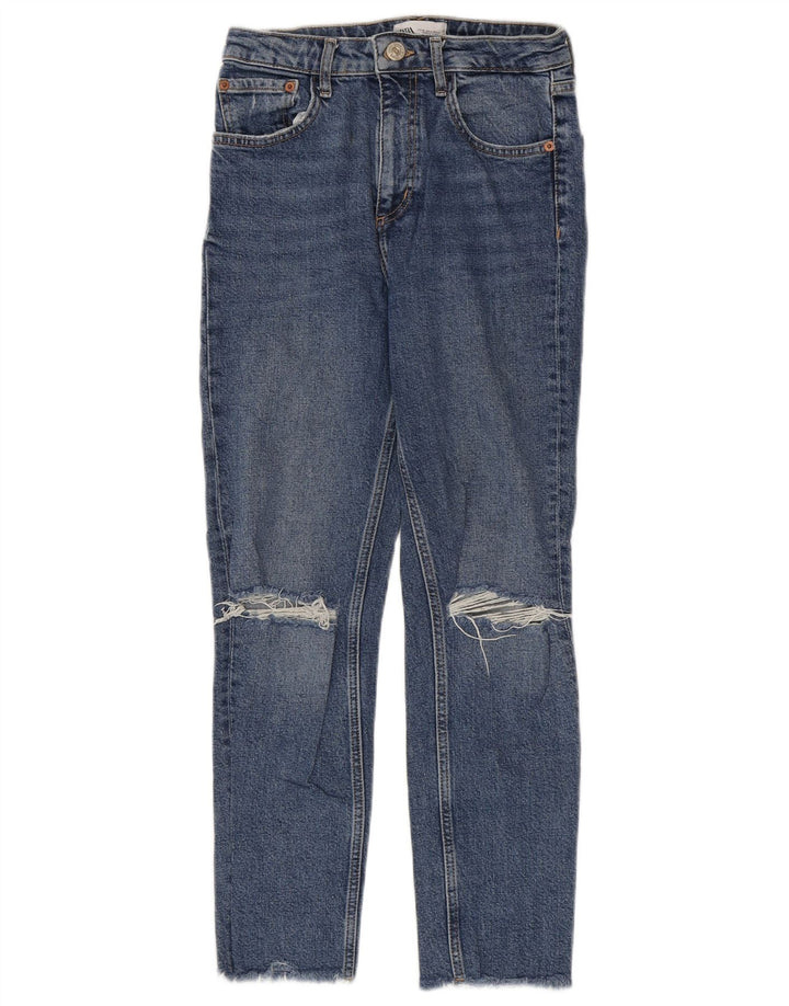 ZARA Damen Distressed Slim Jeans EU 36 XS W26 L26 Blau