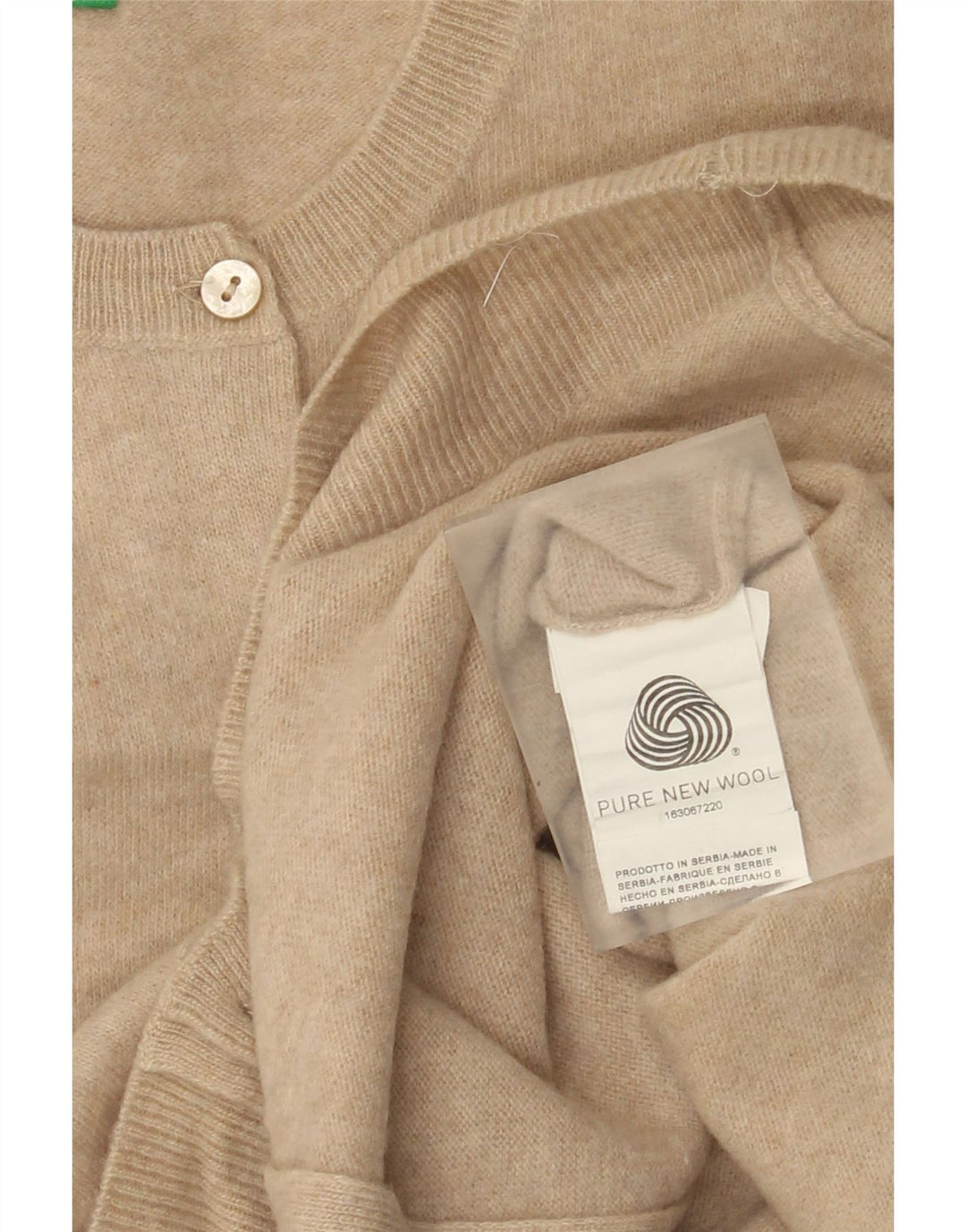 Benetton Damen-Cardigan-Pullover UK 12 Mittelbeige Schurwolle