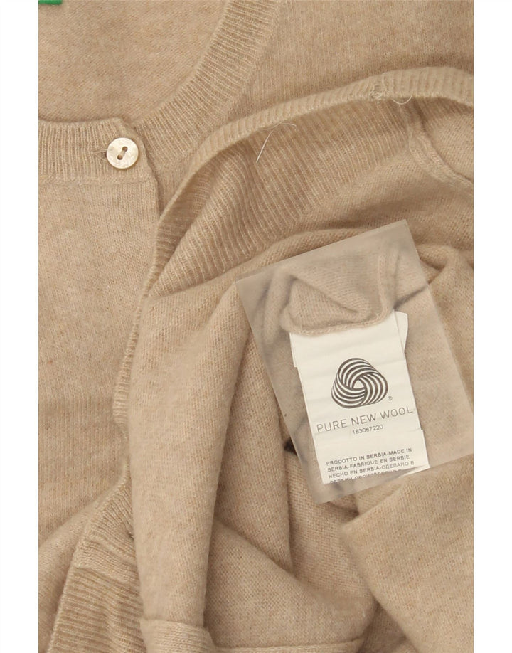 Benetton Damen-Cardigan-Pullover UK 12 Mittelbeige Schurwolle
