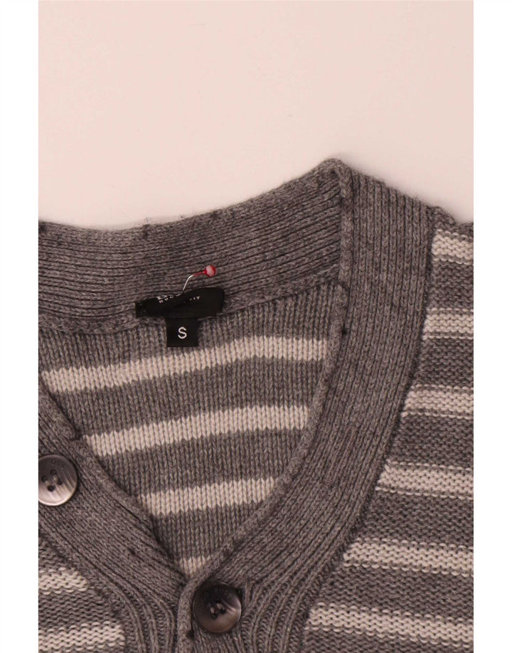 Hugo Boss Herren-Pullover mit V-Ausschnitt, klein, grau gestreift, Baumwolle