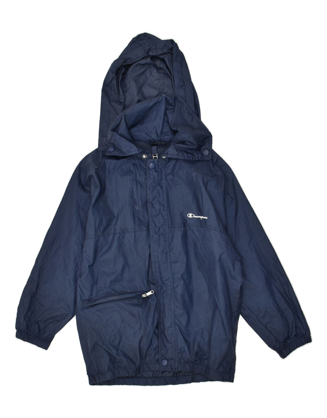 CHAMPION Boys Hooded Rain Jacket 7-8 Years Small Navy Blue Polyamide | Vintage Champion | Thrift | Second-Hand Champion | Used Clothing | Messina Hembry 