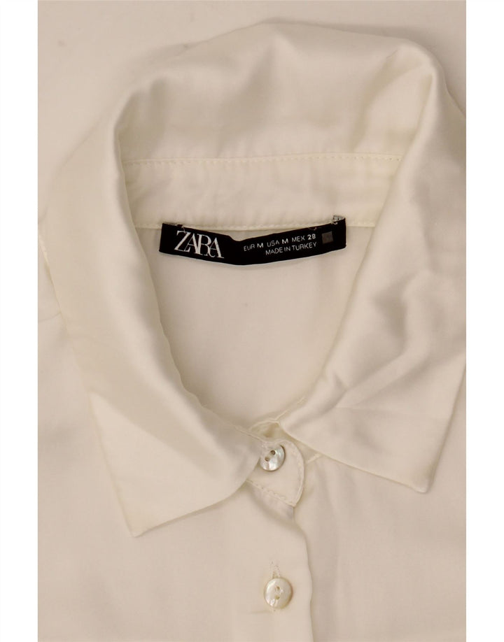 Zara Damen Hemdbluse UK 14 Mittelweiße Seide