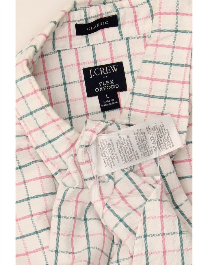 J. CREW Herren Flex Oxford Classic Fit Hemd, groß, weiß kariert, Baumwolle