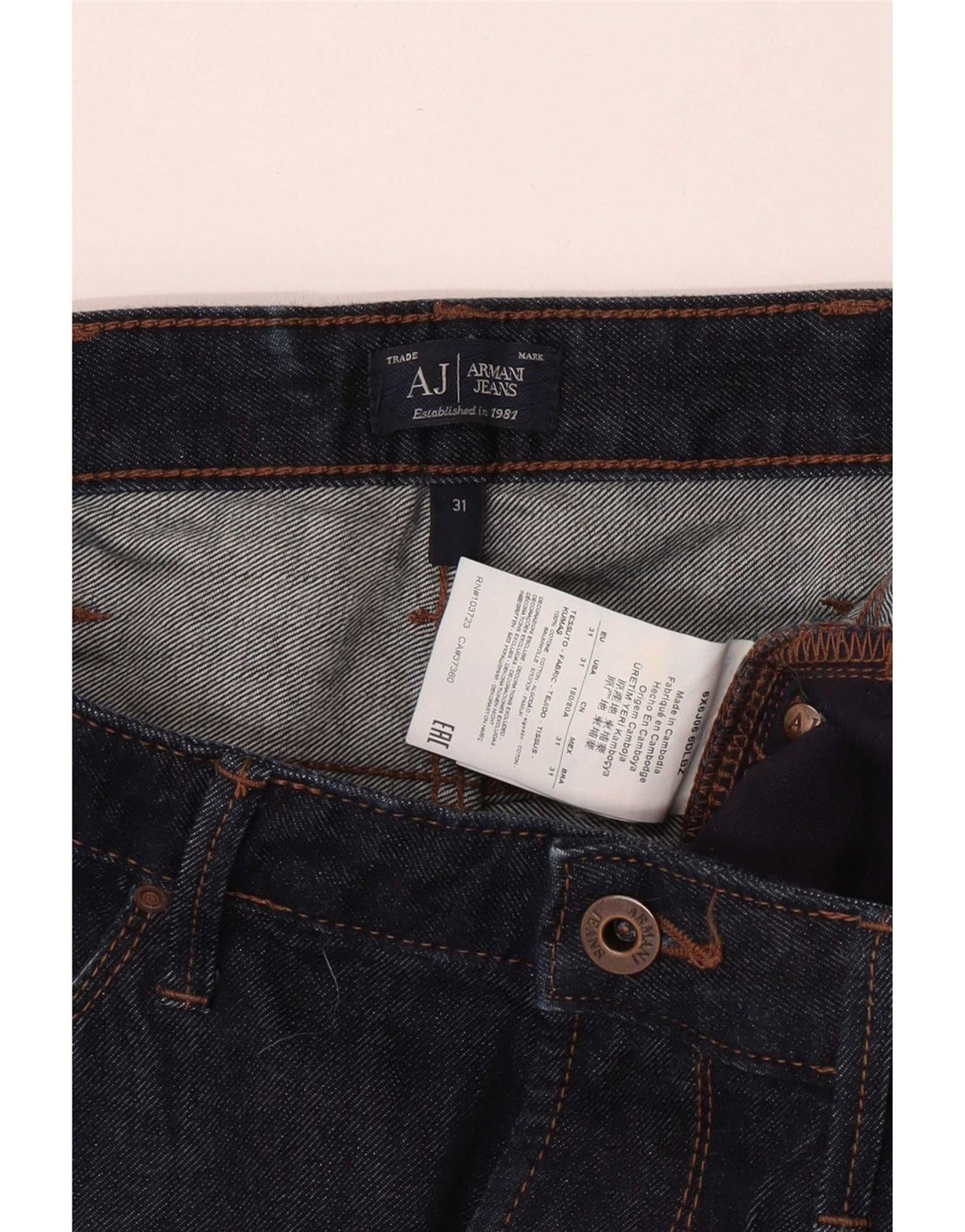 Armani Herren Slim Jeans W31 L33 Marineblaue Baumwolle