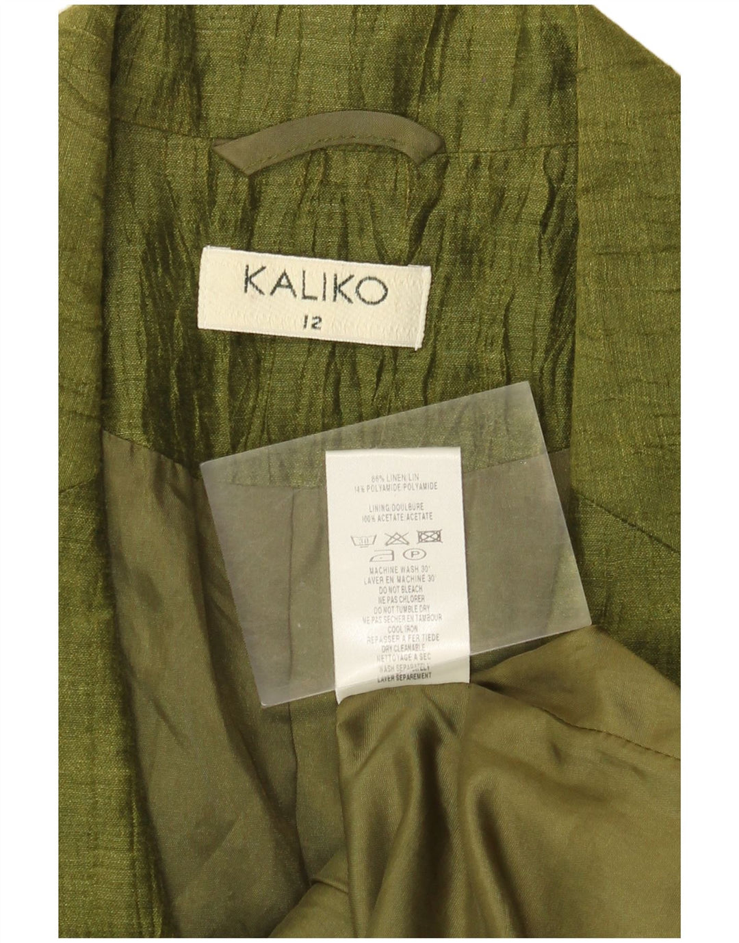Kaliko Damen-Blazerjacke mit 3/4-Ärmeln, UK 12, mittleres Khaki-Leinen