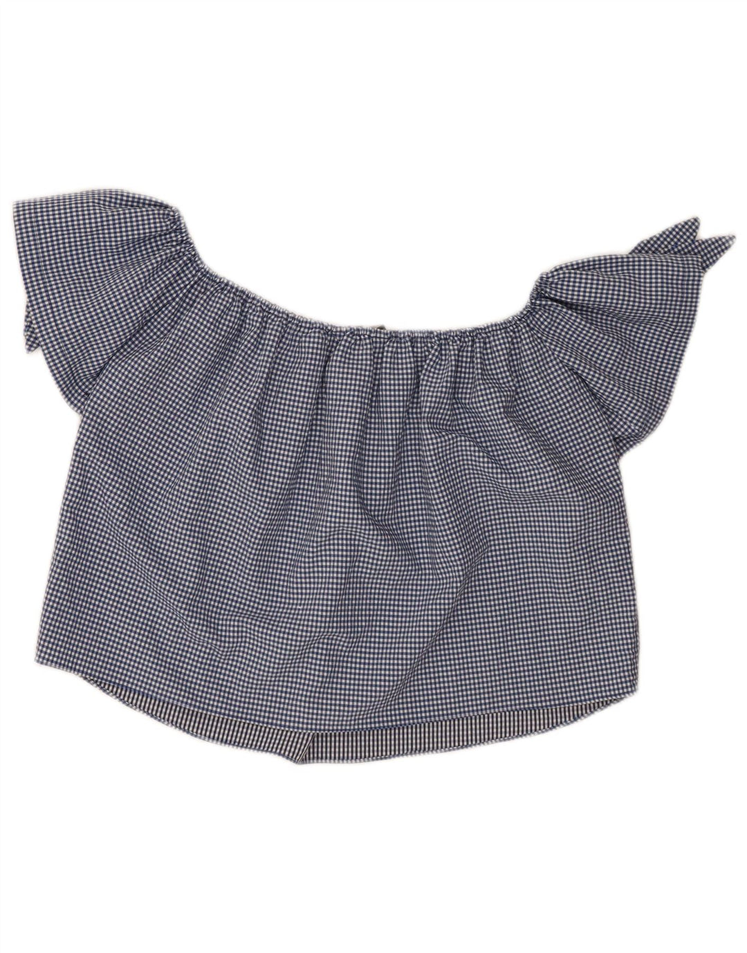 Zara Damen Crop Off Shoulder Top UK 10 Small Marineblau Gingham