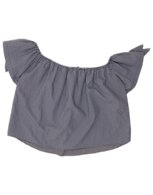 Zara Damen Crop Off Shoulder Top UK 10 Small Marineblau Gingham