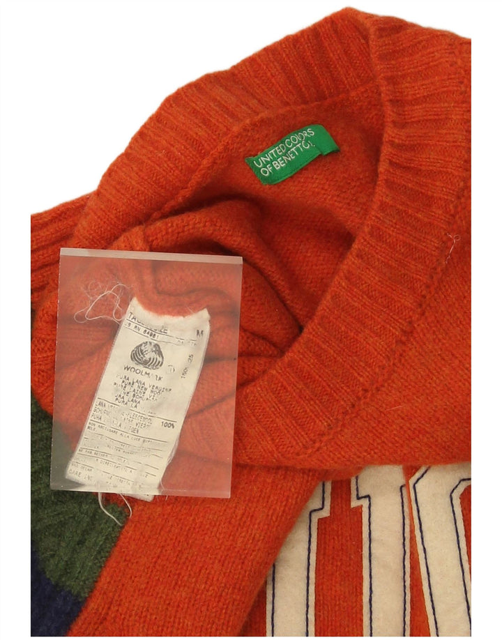 Benetton Damen-Pullover mit Rundhalsausschnitt, Gr. 12, mittelorange gestreift