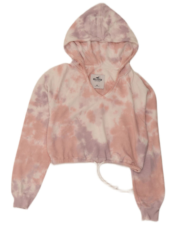 Hollister Damen Crop Oversized Hoodie Pullover UK 6 XS Mehrfarbig Tie Dye
