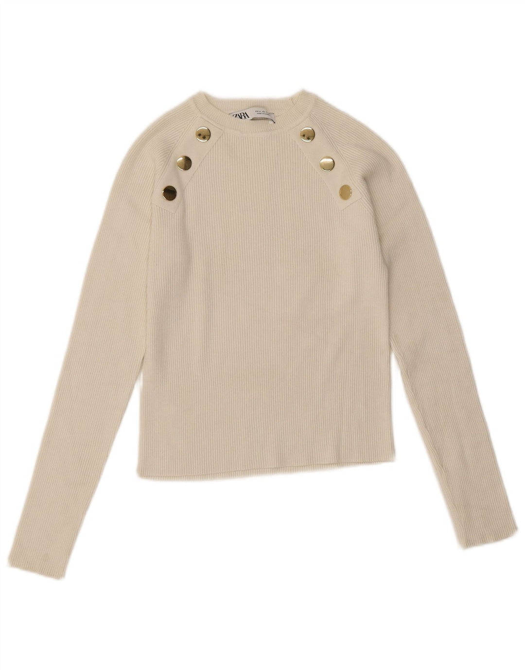 Zara Damen Crop Top Langarm UK 12 Mittelweiß