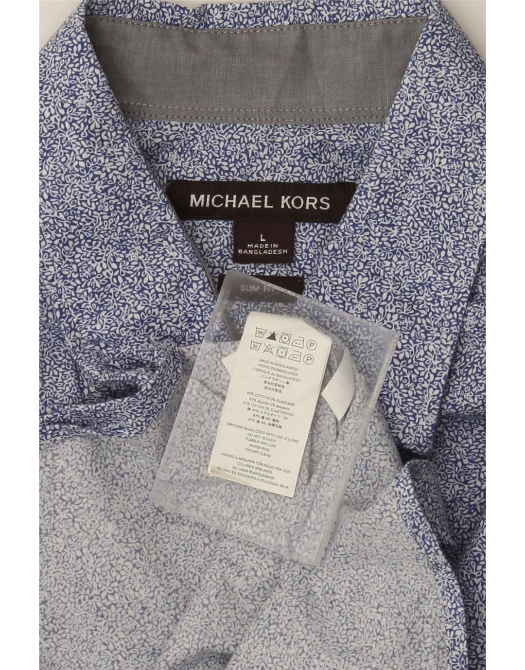 MICHAEL KORS Herren-Slim-Fit-Hemd, groß, blau, geblümt, Baumwolle