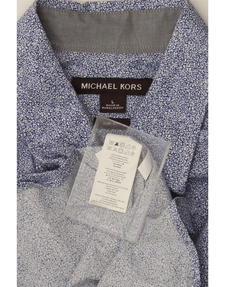 MICHAEL KORS Herren-Slim-Fit-Hemd, groß, blau, geblümt, Baumwolle