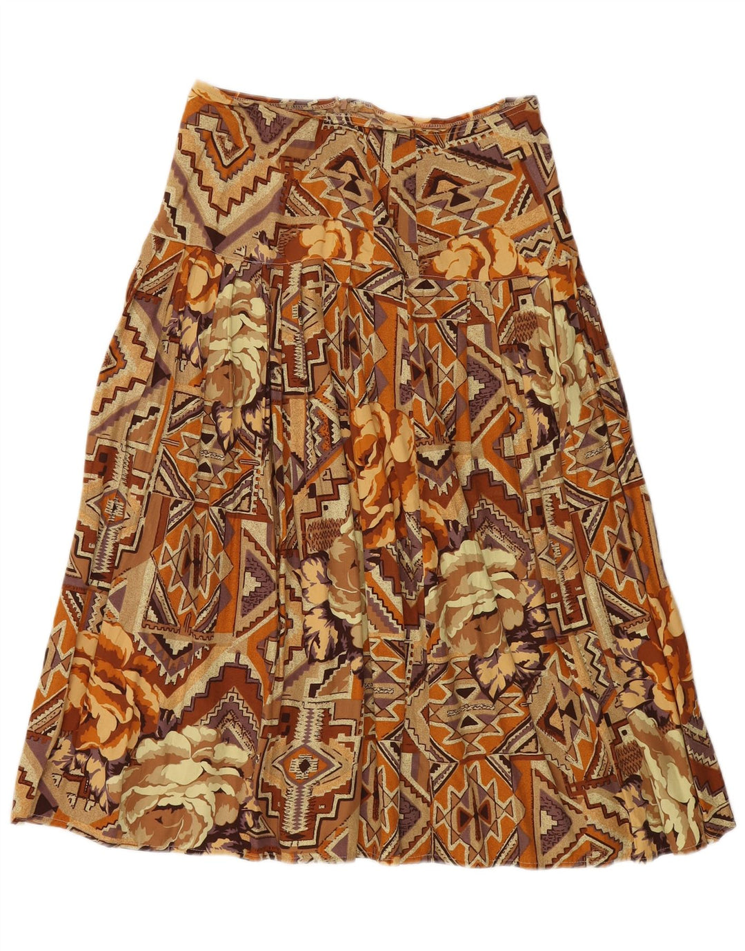 VINTAGE Damen Faltenrock Medium W30 Braun Patchwork Baumwolle