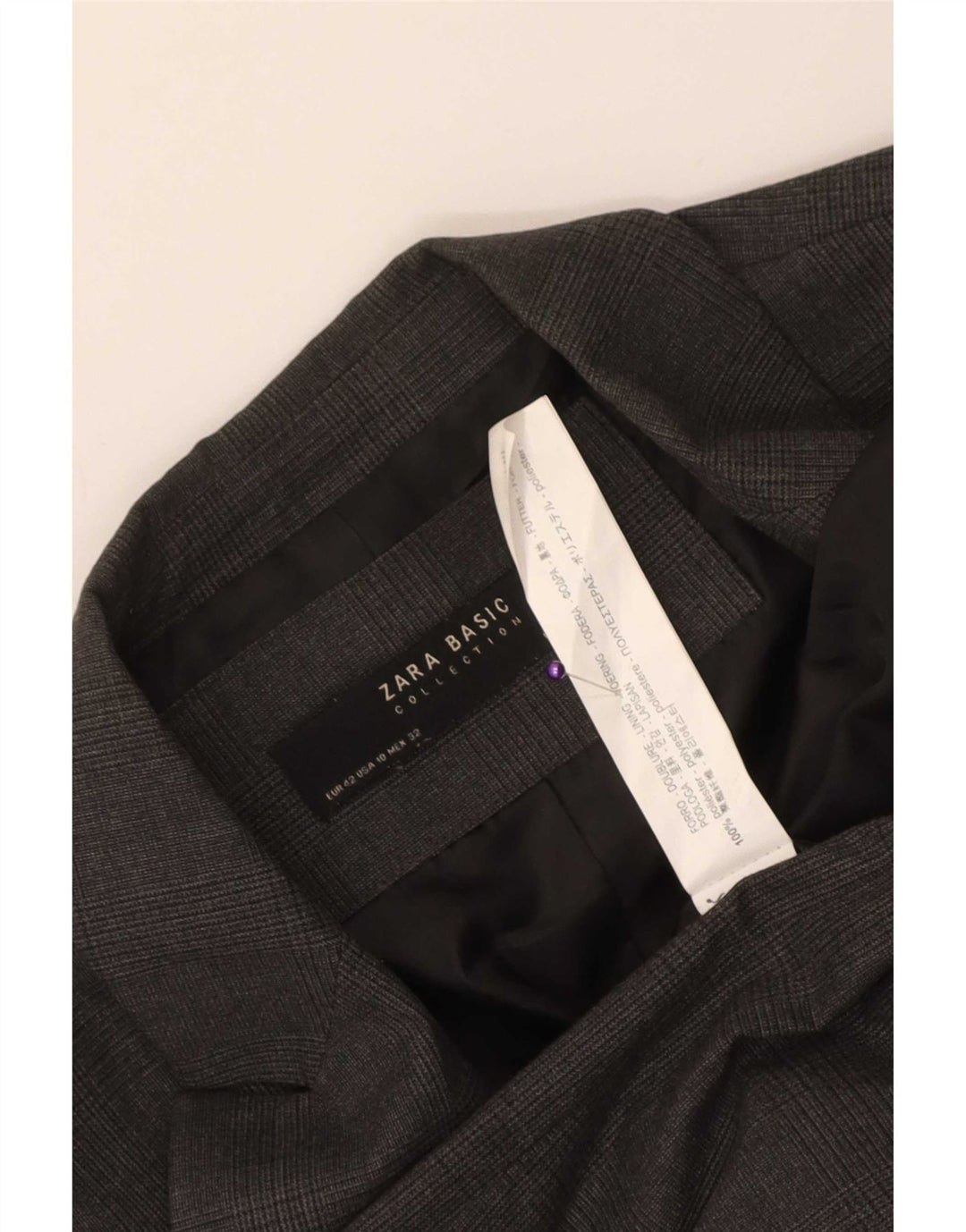 Zara Damen-Blazerjacke mit 1 Knopf, EU 42, großes grau kariertes Polyester