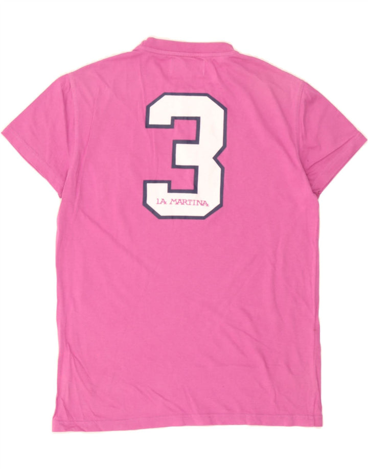 LA MARTINA Womens Graphic T-Shirt Top UK 12 Medium Pink Vintage La Martina and Second-Hand La Martina from Messina Hembry 