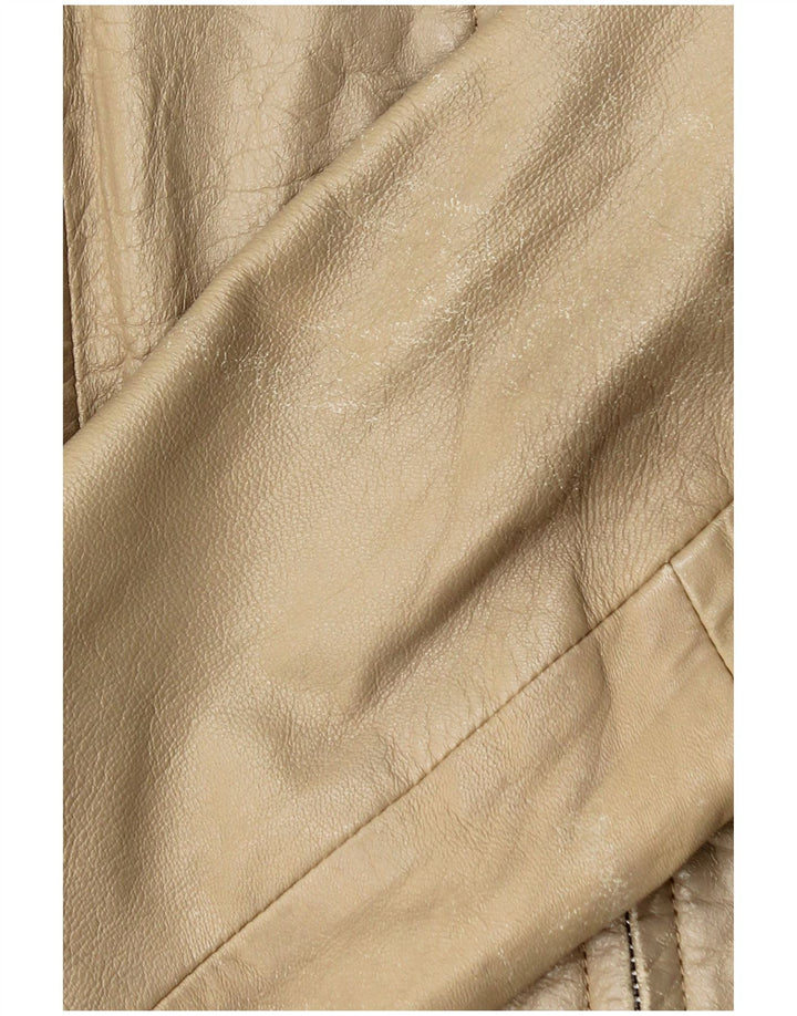 Zara Damen Crop Lederjacke UK 14 Large Beige Leder